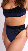 May Scrunch Back Velvet Sparkle Top Navy
